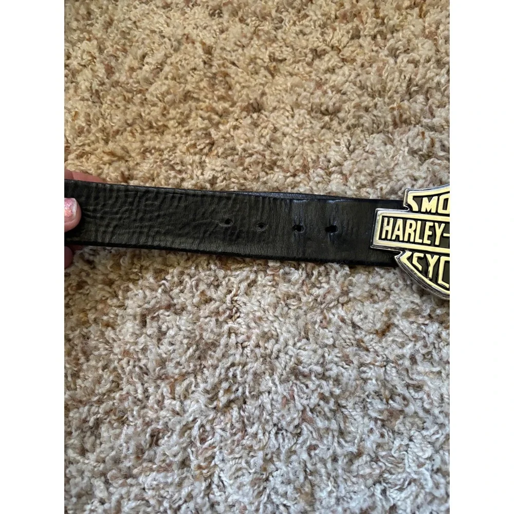 Vtg Harley Davidson Leather Belt Mens 34 Black Silver Bar Shield Buckle 2005 Y2K